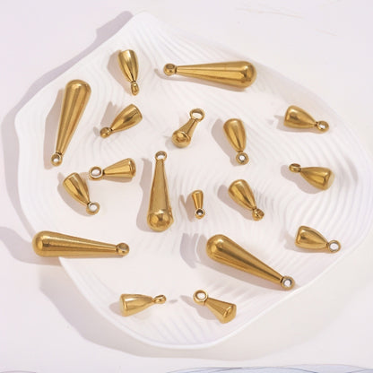 50PCS Water Drop Stainless Steel Pendant End Beads | Gold-Plated Titanium Steel | Multiple Sizes | DIY Jewelry Making Supplies