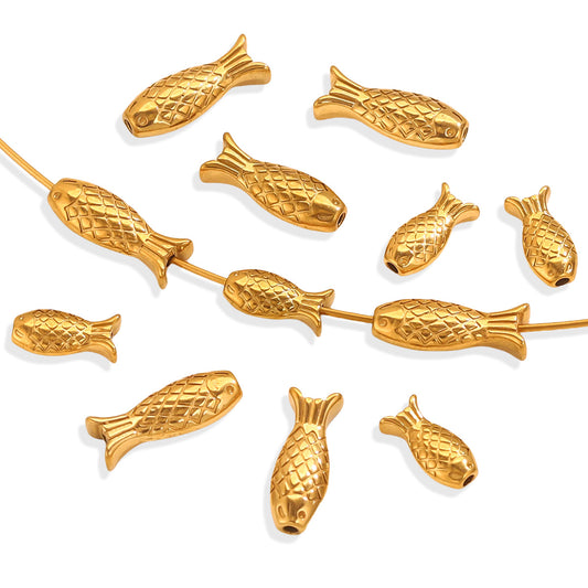 Stainless Steel Fish Spacer Beads - Polished Loose Beads for Necklace & Bracelet Making