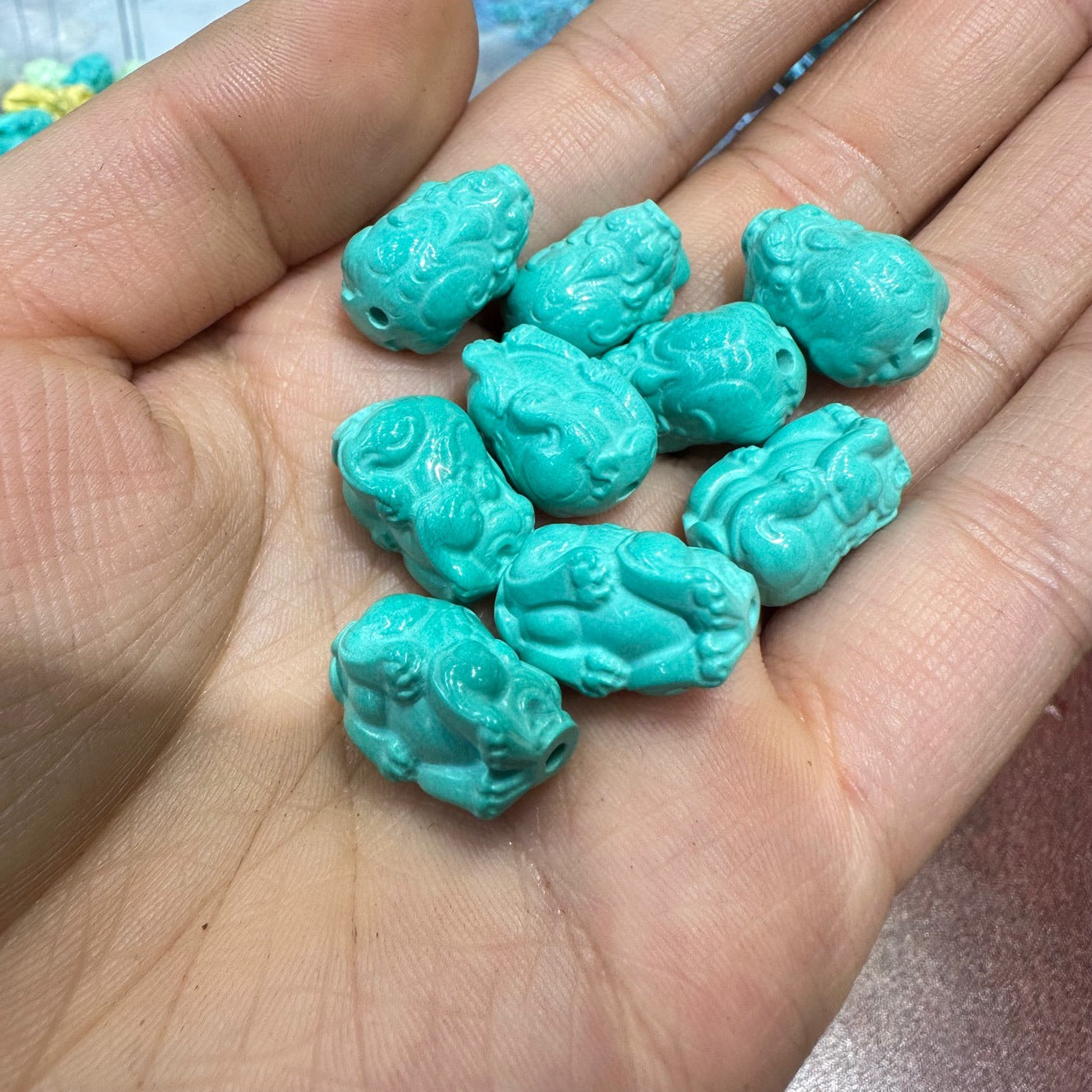 Magnesite Turquoise Pixiu Charm - Natural Stone Pi Xiu Jewelry Accessory, Crafted Gemstone Piece