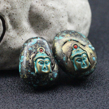 Nepal Style Guanyin Buddha Pendant, Tibetan Buddhist Amulet, Vintage Brass Buddha Charm, Spiritual Jewelry, Protection Talisman Necklace