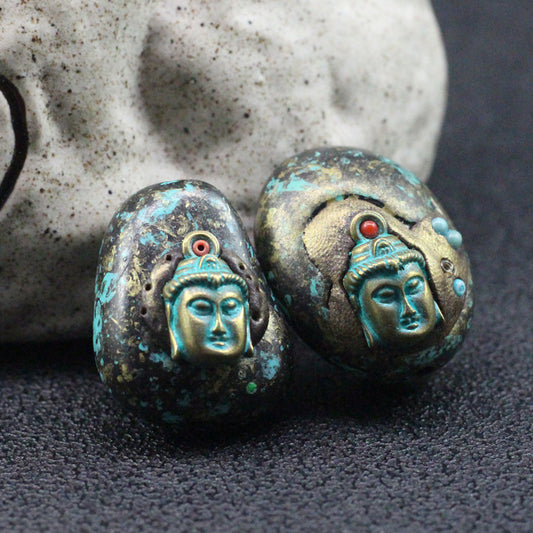 Nepal Style Guanyin Buddha Pendant, Tibetan Buddhist Amulet, Vintage Brass Buddha Charm, Spiritual Jewelry, Protection Talisman Necklace