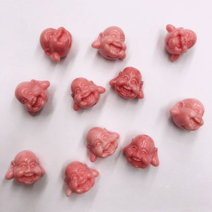 4PCS 11x14mm Pink Queen Conch Pressed Laughing Buddha Charms - Shell Embellishments for DIY Jewelry & Crafts
