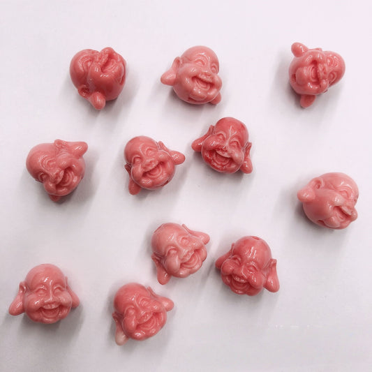 4PCS 11x14mm Pink Queen Conch Pressed Laughing Buddha Charms - Shell Embellishments for DIY Jewelry & Crafts
