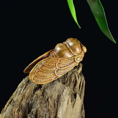 Natural Green Sandalwood Carved Cicada DIY Pendant - Handmade Insect Charm for Jewelry Making