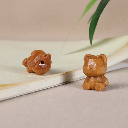 - Cute Sandalwood Carved Diamond Bear Charm - DIY Accessory for Wenwan Beads Bracelet & Necklace