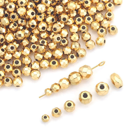 10PCS Stainless Steel (Titanium Steel) Faceted Beads & Domed Beads | Vacuum Gold-Plated Spacer Beads, DIY Jewelry Craft Supplies