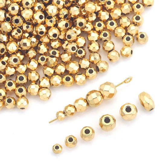 10PCS Stainless Steel (Titanium Steel) Faceted Beads & Domed Beads | Vacuum Gold-Plated Spacer Beads, DIY Jewelry Craft Supplies
