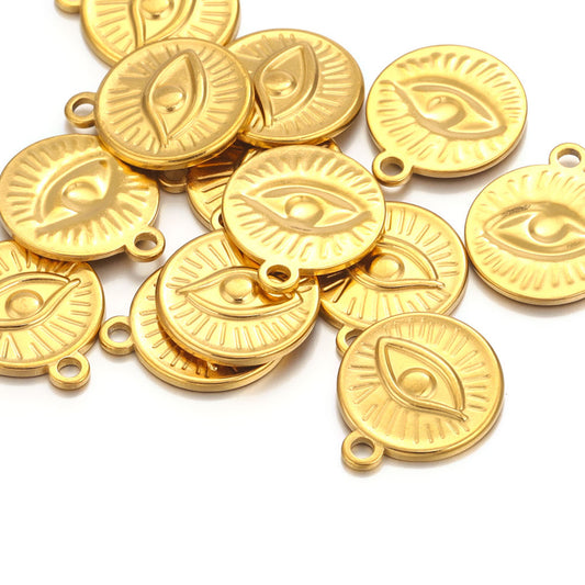 Stainless Steel Eye Pendant | Retro Sun-Eye Relief Design, DIY Charm for Necklace & Earring Jewelry Making