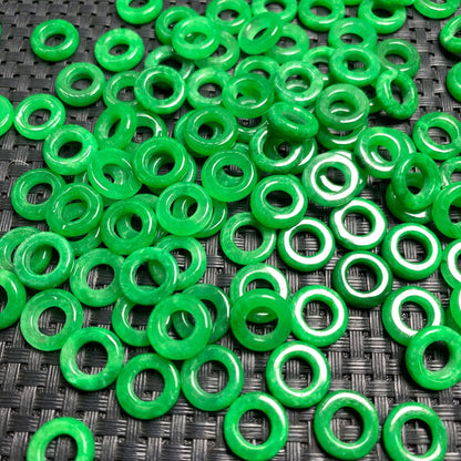 5PCS Large - Hole Green Jadeite Rings, Loose Gemstone Rings for DIY Jewelry Making, Ideal for Bracelet and Necklace Crafts