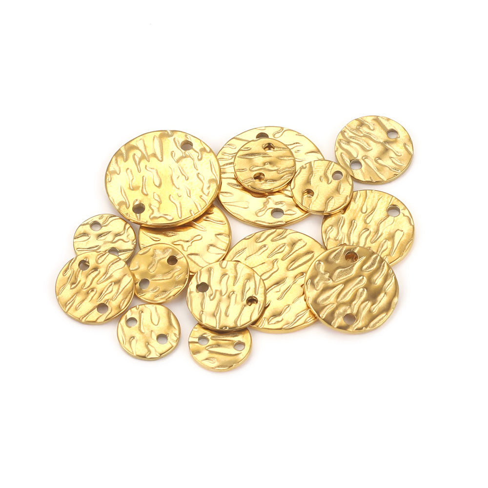 20PCS Stainless Steel Irregular Embossed Disc Pendants - Titanium Steel Holed Charms for DIY Earrings & Necklaces