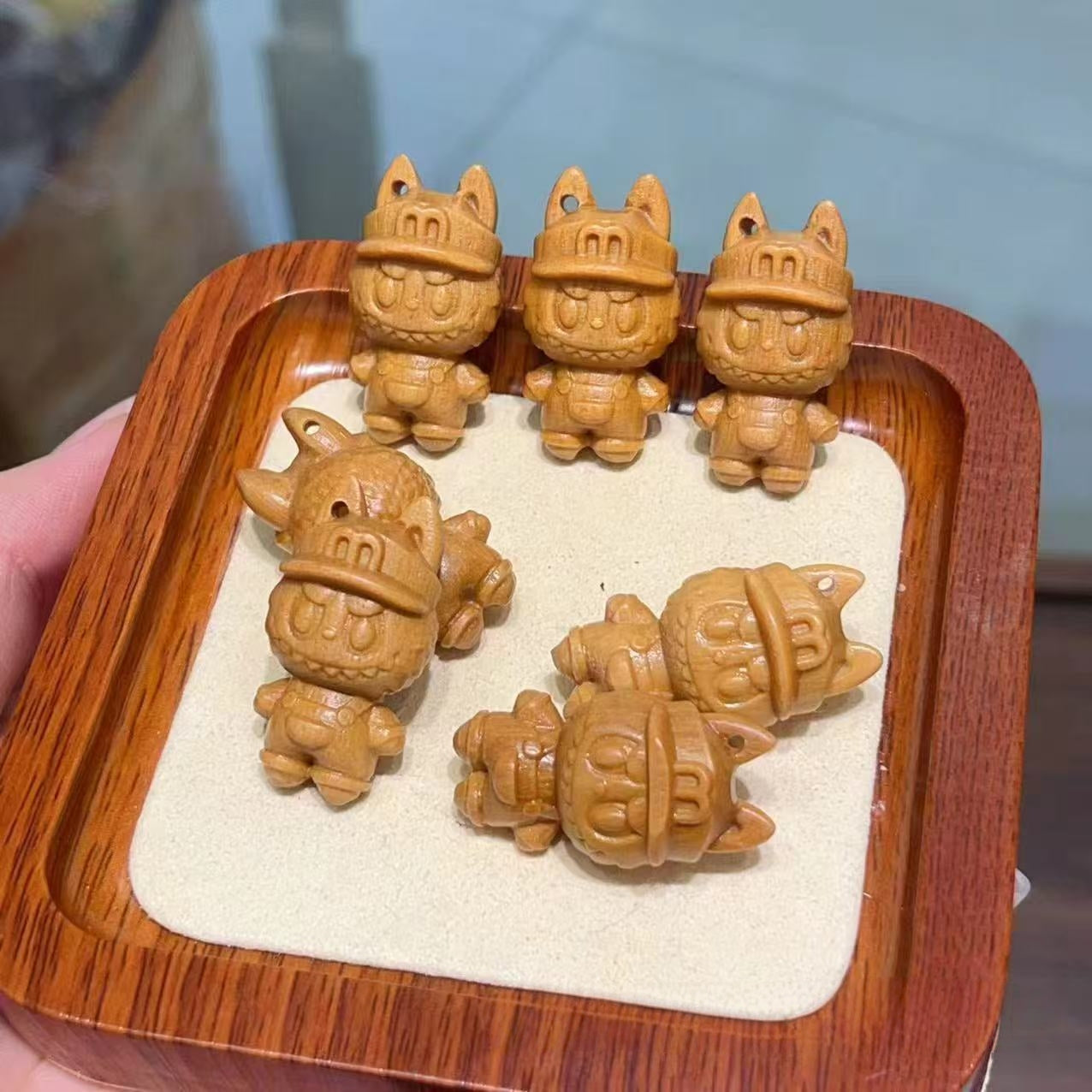 Sandalwood Labubu Charm Pendants for DIY - Cute Beads with Pendant Holes, Fashion Jewelry Supplies