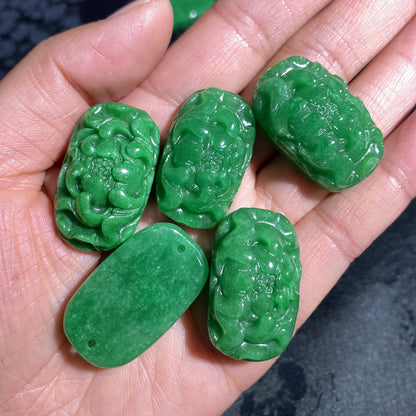 33*19*13mm Natural Jade  Peony Flower Hand Carved Connector, Double Hole Jade Beads for DIY Bracelet, Necklace, Jewelry Making Supplies