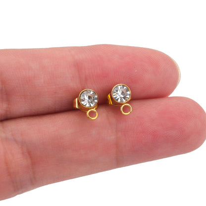5Pairs DIY Earring Making Parts - Stainless Steel Rhinestone Stud Accessories, Beaded Hoop Round Bead Pieces
