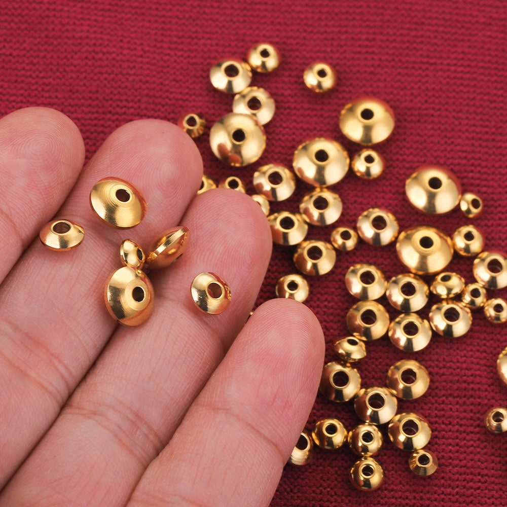 100PCS Stainless Steel Abacus Beads & Flying Saucer Beads - Vacuum Gold Plated Arc Beads, Spacer Beads & Positioning Beads for Jewelry Making, DIY Craft Supplies