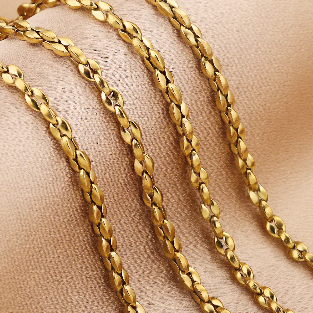 1 Meter Stainless Steel Chunky Chain, Titanium Gold Plated Button-Style Decorative Chain, DIY Necklace and Bracelet Jewelry Making Supplies