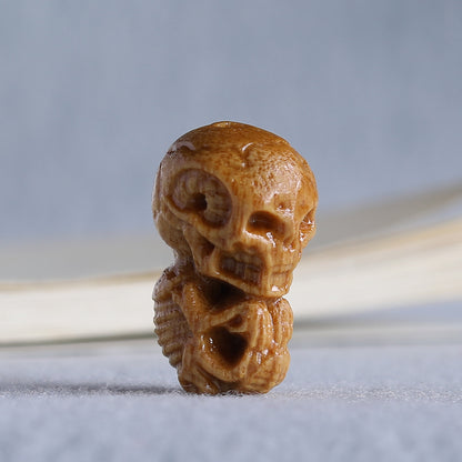 Sandalwood Carved Skull Bead, Vertical Hole Wooden Skeleton Pendant, Handcrafted Gothic Charm, DIY Jewelry Making Supplies