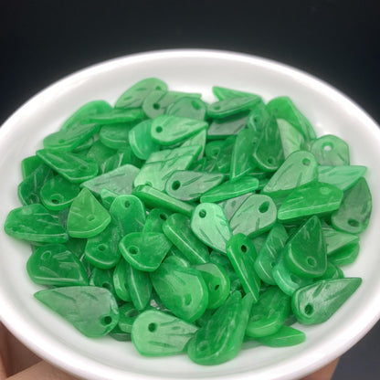 10PCS Natural Jade Leaf Beads, Green Jade Loose Leaf Pendants for DIY Bracelet, Necklace, Earring Jewelry Making Supplies