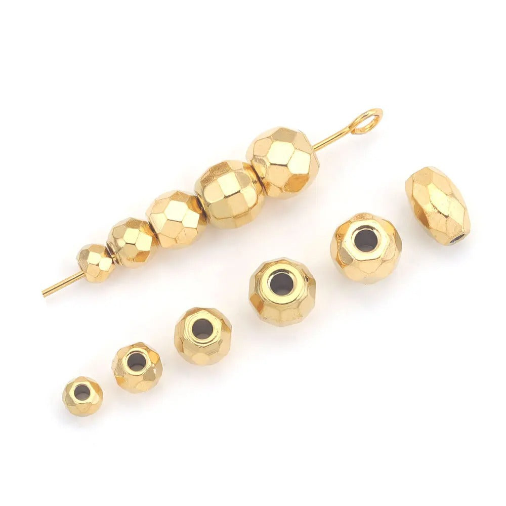 10PCS Stainless Steel (Titanium Steel) Faceted Beads & Domed Beads | Vacuum Gold-Plated Spacer Beads, DIY Jewelry Craft Supplies