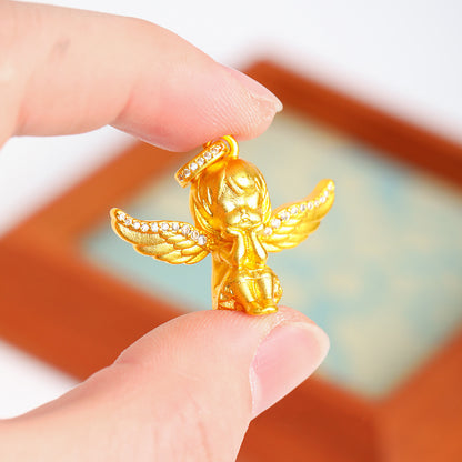 Sparkling Gold Angel Pendant, Dainty Crystal Angel Necklace, Guardian Angel Jewelry, Spiritual Gift for Her, Minimalist Angel Charm