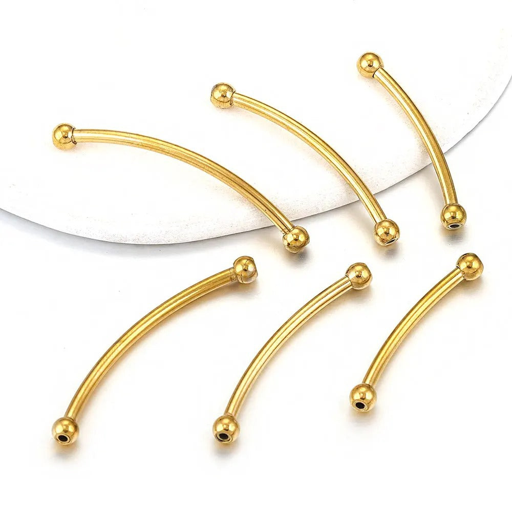 5PCS Stainless Steel Curved Tube Beads, Silver Round End Spacer Tubes, DIY Bracelet Necklace Jewelry Making Supplies