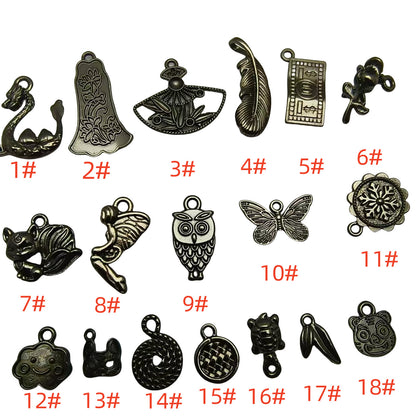 A Series of Charm 4: 10PCS Dark Gothic Black Flower Animal Pendants, Vintage Charm for DIY Jewelry, Retro Dark Style Pendant for Necklace or Earrings