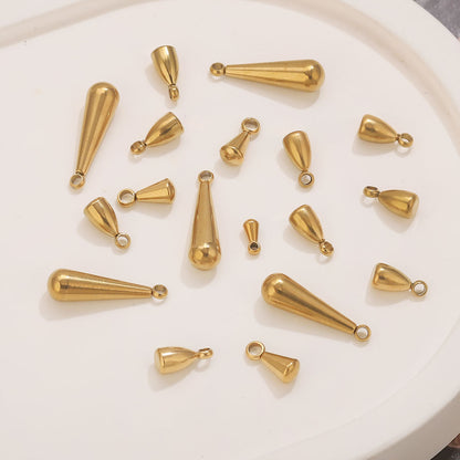 50PCS Water Drop Stainless Steel Pendant End Beads | Gold-Plated Titanium Steel | Multiple Sizes | DIY Jewelry Making Supplies