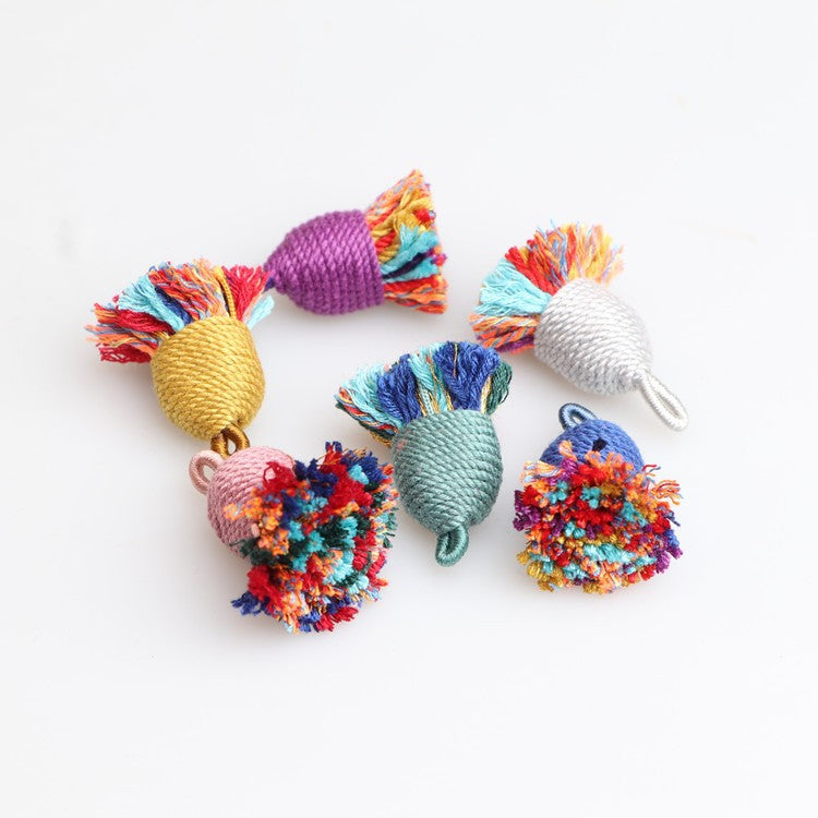 1PCS Cotton Tassel Charms for DIY Beaded Bracelets, Handmade Buddhist Prayer Beads Accessories, Bodhi & Mala Jewelry Making Supplies