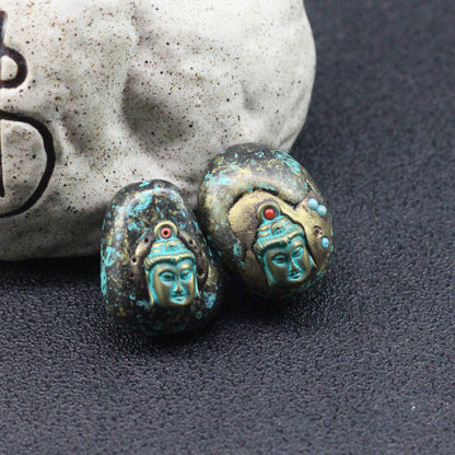 Nepal Style Guanyin Buddha Pendant, Tibetan Buddhist Amulet, Vintage Brass Buddha Charm, Spiritual Jewelry, Protection Talisman Necklace