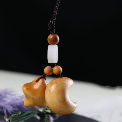 Natural Arborvitae Wood Star Moon Keychain - Couple DIY Key Ring, Handmade Bag Charm for Lovers