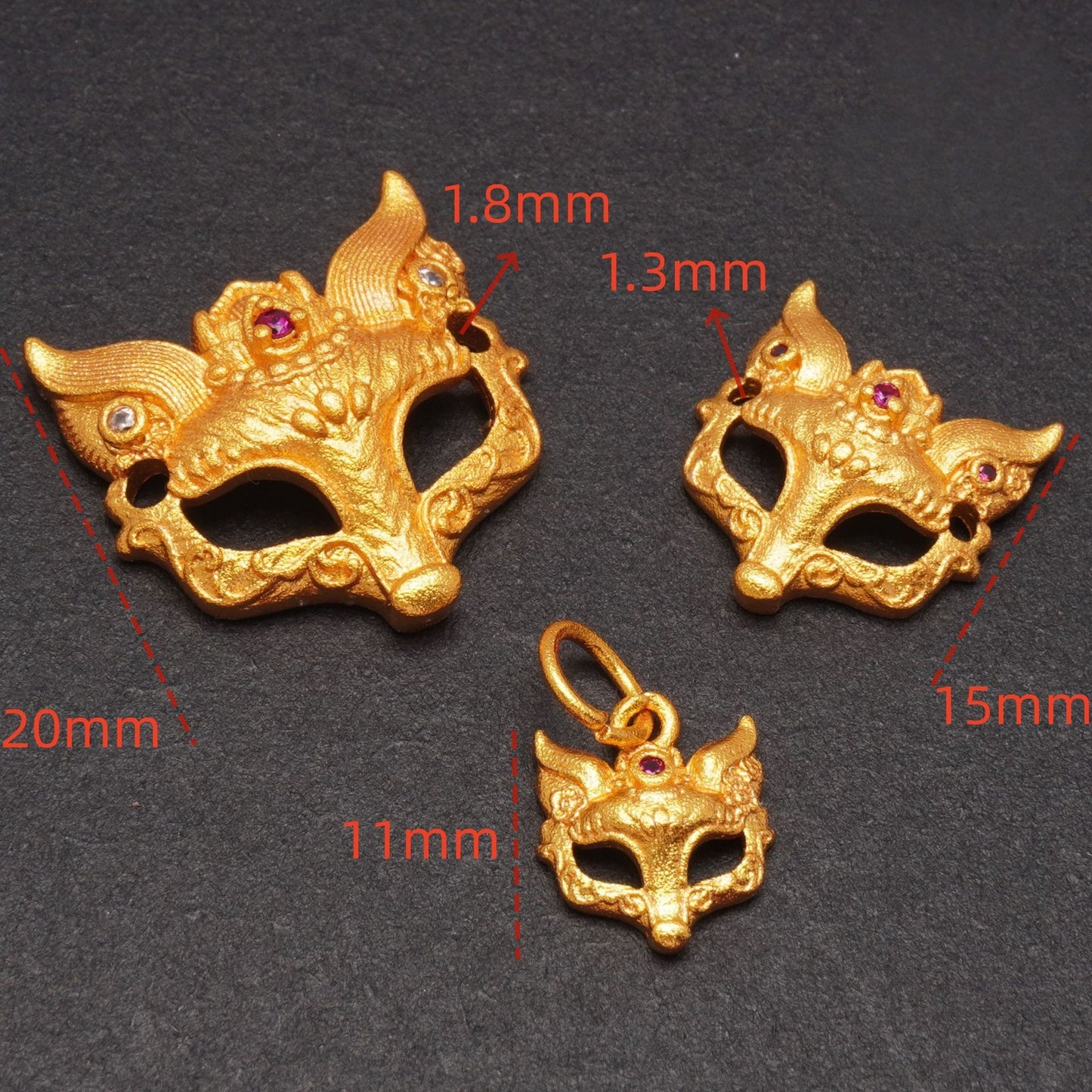 Gold Sand Fox Mask Pendant with Rhinestones, DIY Jewelry Charm, Animal Mask Necklace Pendant, Craft Supplies for Earrings Bracelet Making