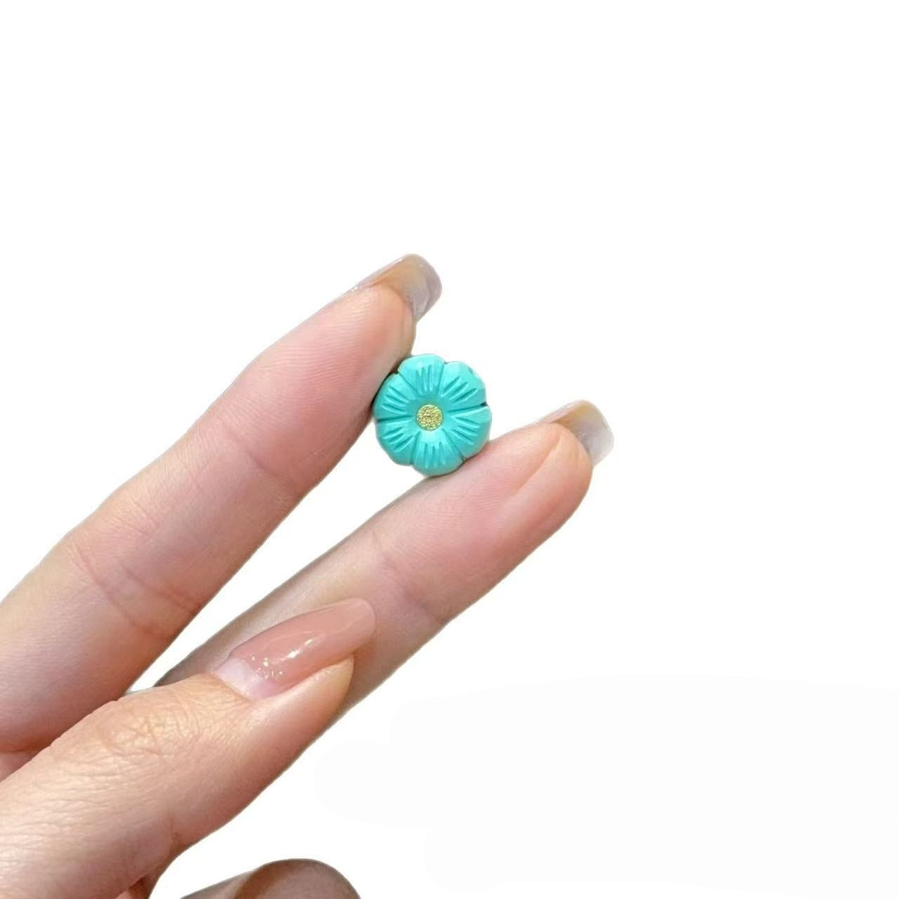 Magnesite Turquoise Inlaid Double-Sided Small Flower Accessory - Handcrafted Wenwan Gemstone Component