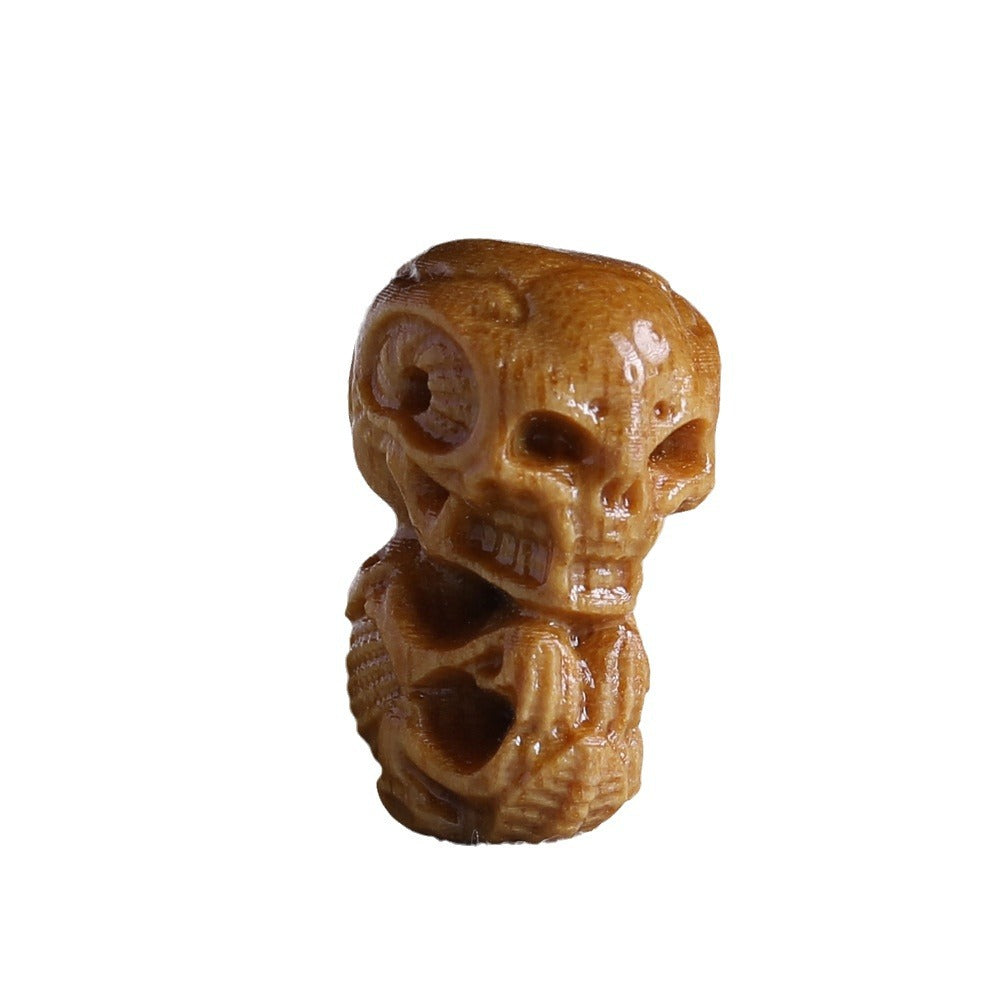 Sandalwood Carved Skull Bead, Vertical Hole Wooden Skeleton Pendant, Handcrafted Gothic Charm, DIY Jewelry Making Supplies