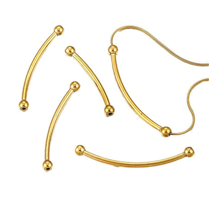 5PCS Stainless Steel Curved Tube Beads, Silver Round End Spacer Tubes, DIY Bracelet Necklace Jewelry Making Supplies