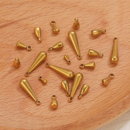 50PCS Water Drop Stainless Steel Pendant End Beads | Gold-Plated Titanium Steel | Multiple Sizes | DIY Jewelry Making Supplies