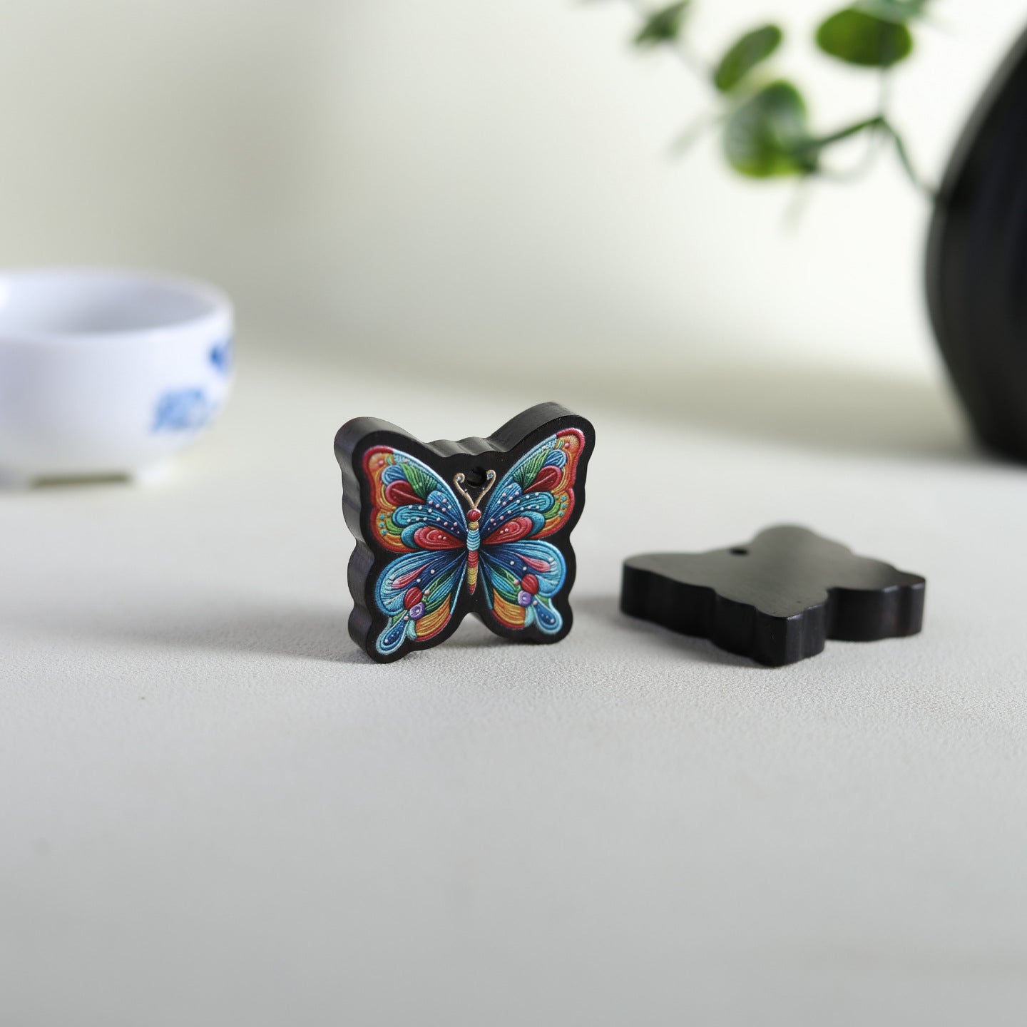 Black Sandalwood Painted Butterfly Pendant - Necklace Charm for Women