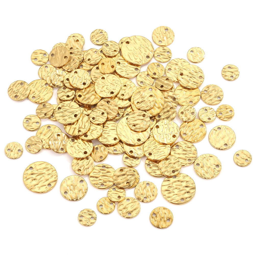 20PCS Stainless Steel Irregular Embossed Disc Pendants - Titanium Steel Holed Charms for DIY Earrings & Necklaces