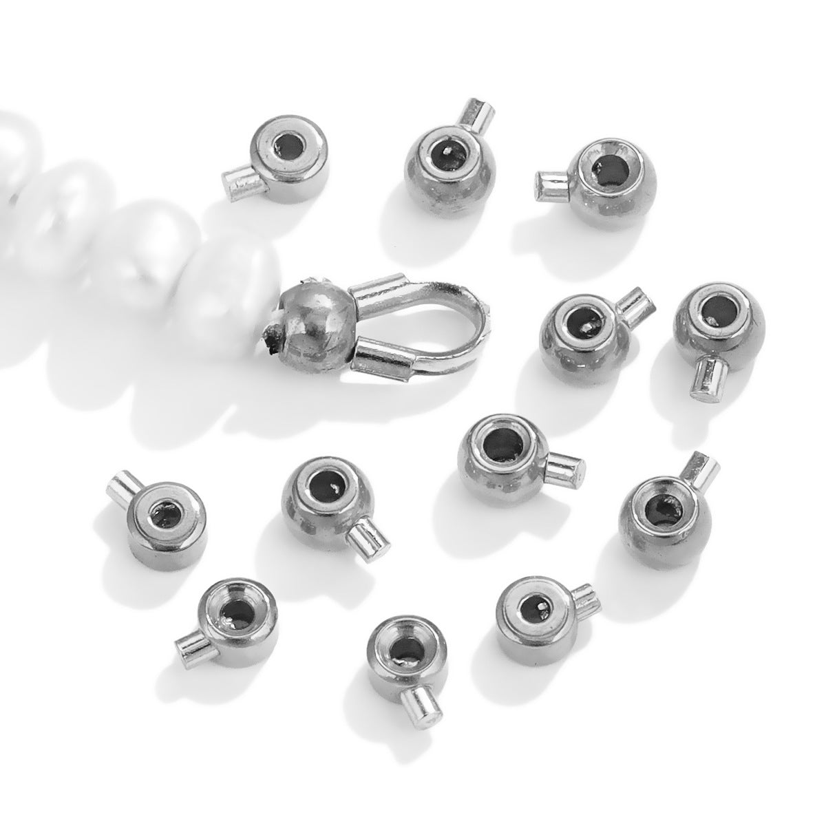 10PCS Stainless Steel Crimp Beads Locker Seperator Beads Column Beads Cord End Caps Metal Stopper Crimp Beads for Bracelets and Necklaces Jewelry Making