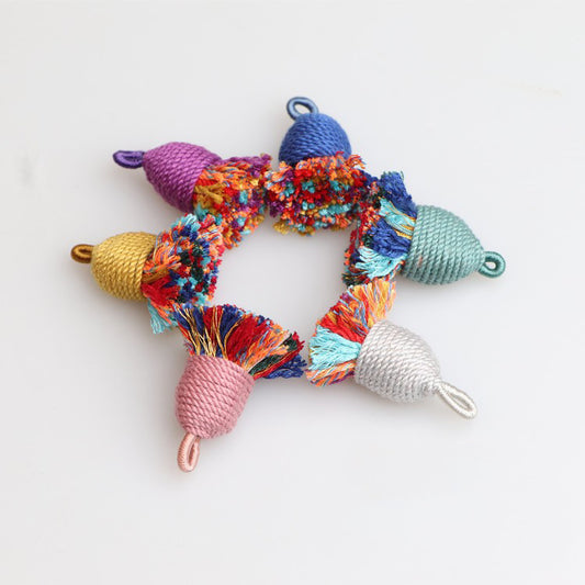 1PCS Cotton Tassel Charms for DIY Beaded Bracelets, Handmade Buddhist Prayer Beads Accessories, Bodhi & Mala Jewelry Making Supplies