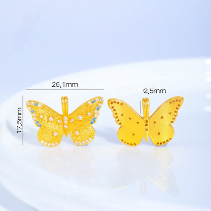 Gold Sand Butterfly Pendant Necklace, Iridescent Brushed Finish, Dainty Luxury Chain for Women