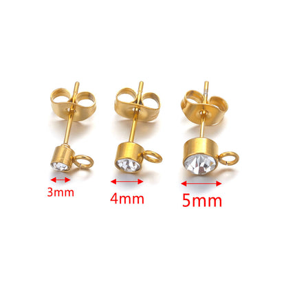 5Pairs DIY Earring Making Parts - Stainless Steel Rhinestone Stud Accessories, Beaded Hoop Round Bead Pieces
