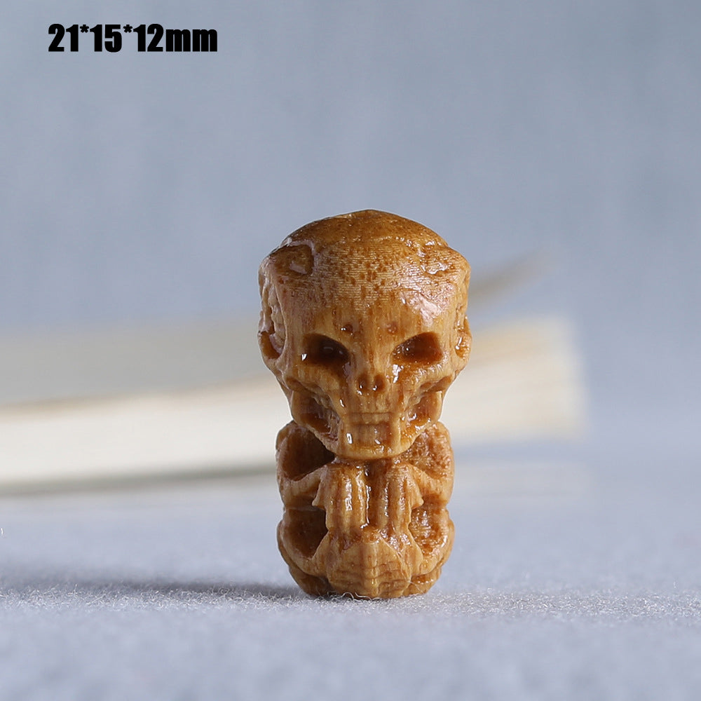 Sandalwood Carved Skull Bead, Vertical Hole Wooden Skeleton Pendant, Handcrafted Gothic Charm, DIY Jewelry Making Supplies