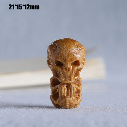 Sandalwood Carved Skull Bead, Vertical Hole Wooden Skeleton Pendant, Handcrafted Gothic Charm, DIY Jewelry Making Supplies