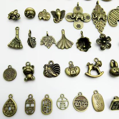 A Series of Charm 2: 10PCS Vintage Antique Bronze Pendants - Flower, Moon, Animal Shapes | DIY Jewelry Making Supplies, Craft Accessories for Necklaces/Bracelets