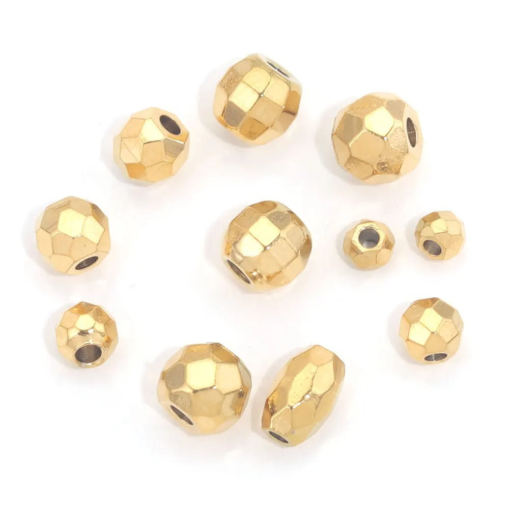10PCS Stainless Steel (Titanium Steel) Faceted Beads & Domed Beads | Vacuum Gold-Plated Spacer Beads, DIY Jewelry Craft Supplies
