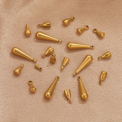 50PCS Water Drop Stainless Steel Pendant End Beads | Gold-Plated Titanium Steel | Multiple Sizes | DIY Jewelry Making Supplies