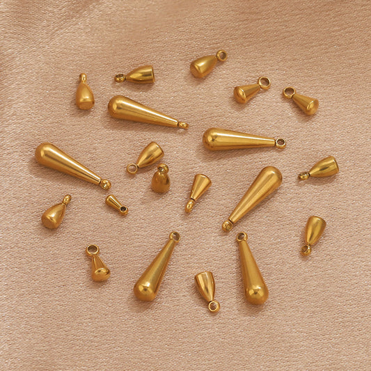 50PCS Water Drop Stainless Steel Pendant End Beads | Gold-Plated Titanium Steel | Multiple Sizes | DIY Jewelry Making Supplies