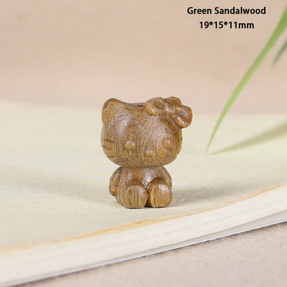 - Cute Green Sandalwood Carved Hello Kitty Charm - DIY Pendant for Bracelet & Necklace