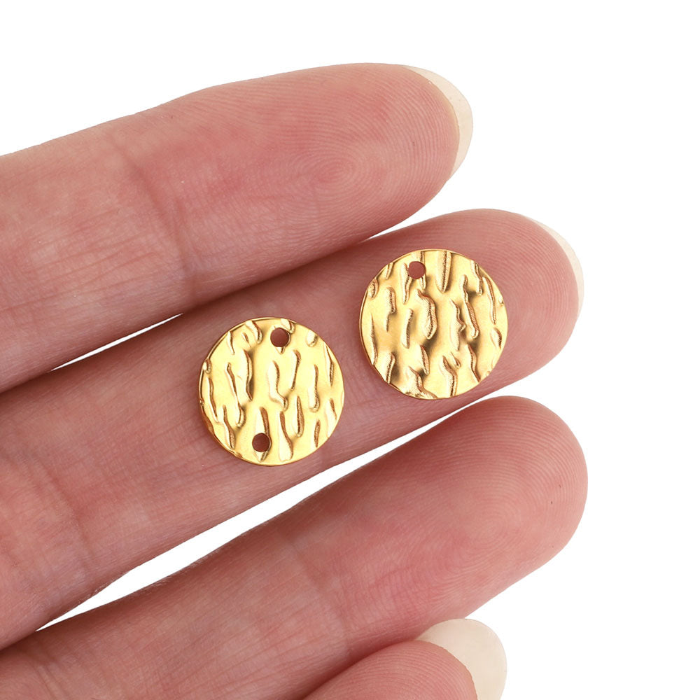 20PCS Stainless Steel Irregular Embossed Disc Pendants - Titanium Steel Holed Charms for DIY Earrings & Necklaces