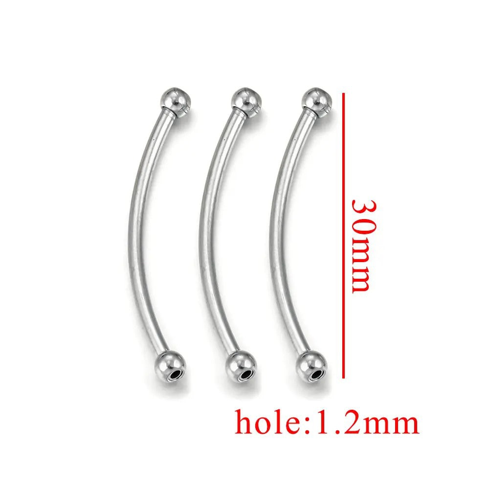 5PCS Stainless Steel Curved Tube Beads, Silver Round End Spacer Tubes, DIY Bracelet Necklace Jewelry Making Supplies