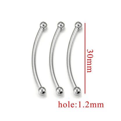 5PCS Stainless Steel Curved Tube Beads, Silver Round End Spacer Tubes, DIY Bracelet Necklace Jewelry Making Supplies